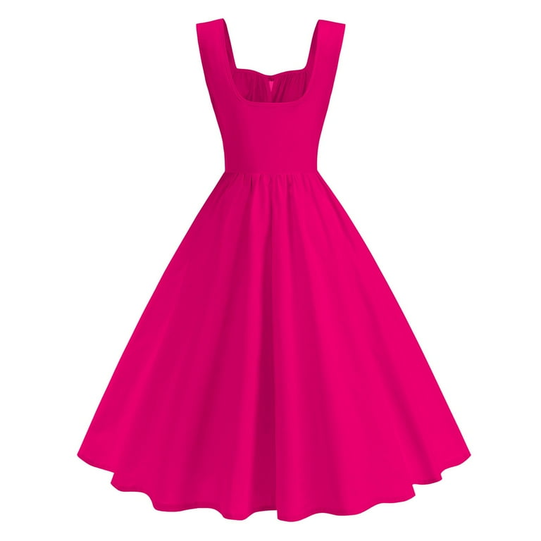 Miqool Women's 1950s Retro Vintage Cocktail Dresses Casual Sleeveless Pleated A-Line Swing Wedding Guest Dresses Homecoming Dresses, Size: Small, Pink