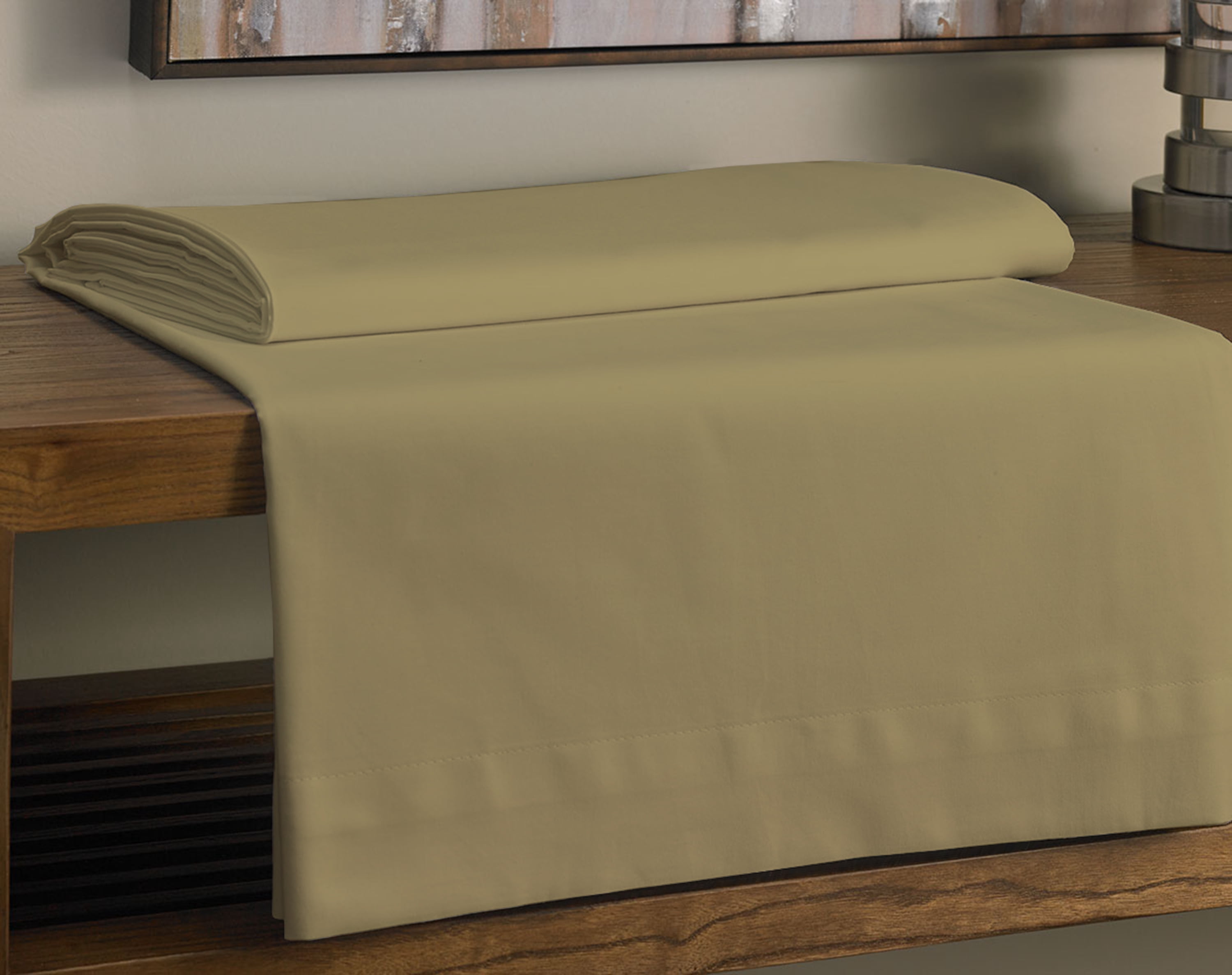A1HC 100% Organic Cotton Flat Sheet 300 TC, Wrinkle Resistant Soft Lustrous Sateen Weave Sheets, Queen 105" x 96", Sand