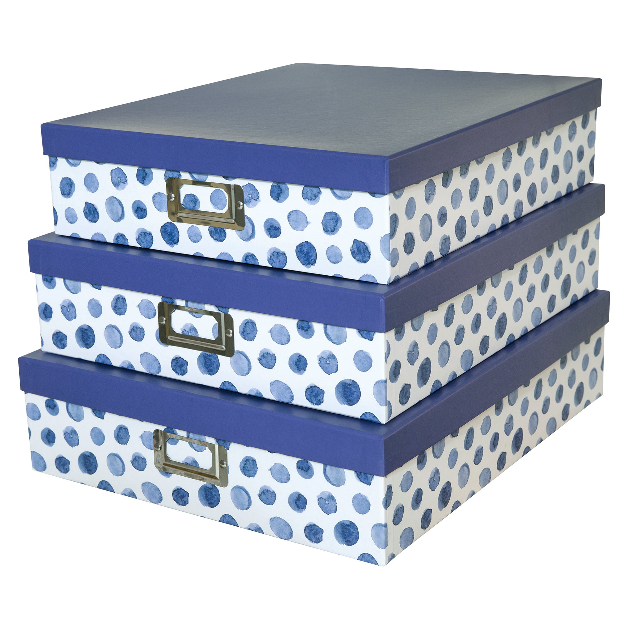 Soul & Lane Decorative Storage Cardboard Boxes (Set of 3, Blue Spots ...
