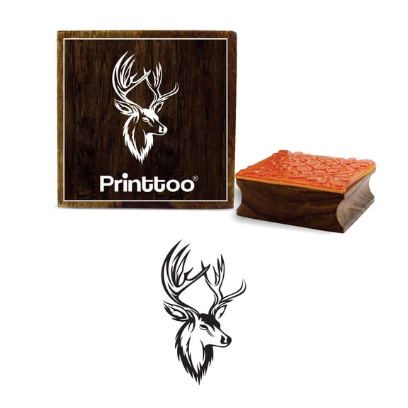 Printtoo Wooden Rubber Stamp Swamp Deer Face Pattern Scrap-booking Square Stamps-2 x 2 Inches