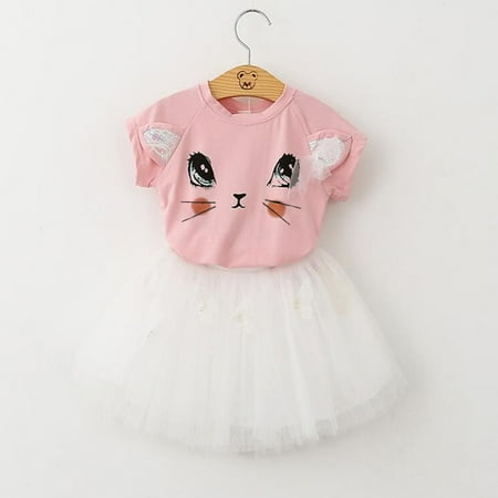 

kpoplk Toddler Outfits For Girls Toddler Kid Baby Girls Short Sleeve Tassel T-Shirt Doughnut Flared Pants Bell-Bottoms Headband 3Pcs Clothes Set(Pink)