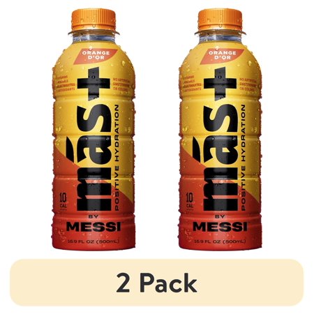 (2 pack) Mas+ by Messi Hydration Sports Drink Orange d'Or, 16.9 fl oz Bottle