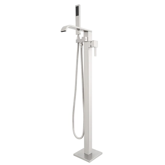 Free Standing Tub Faucet, High Flow Freestanding Bathtub Faucet with Waterfall Spout & Handheld Shower, 360°Swivel Tub Filler, Brass Body, Brushed Nickel