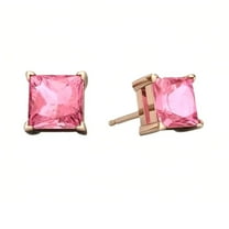 14k Rose Gold Princess Created Tourmaline Stud Earrings 4MM Plated by Paris Jewelry