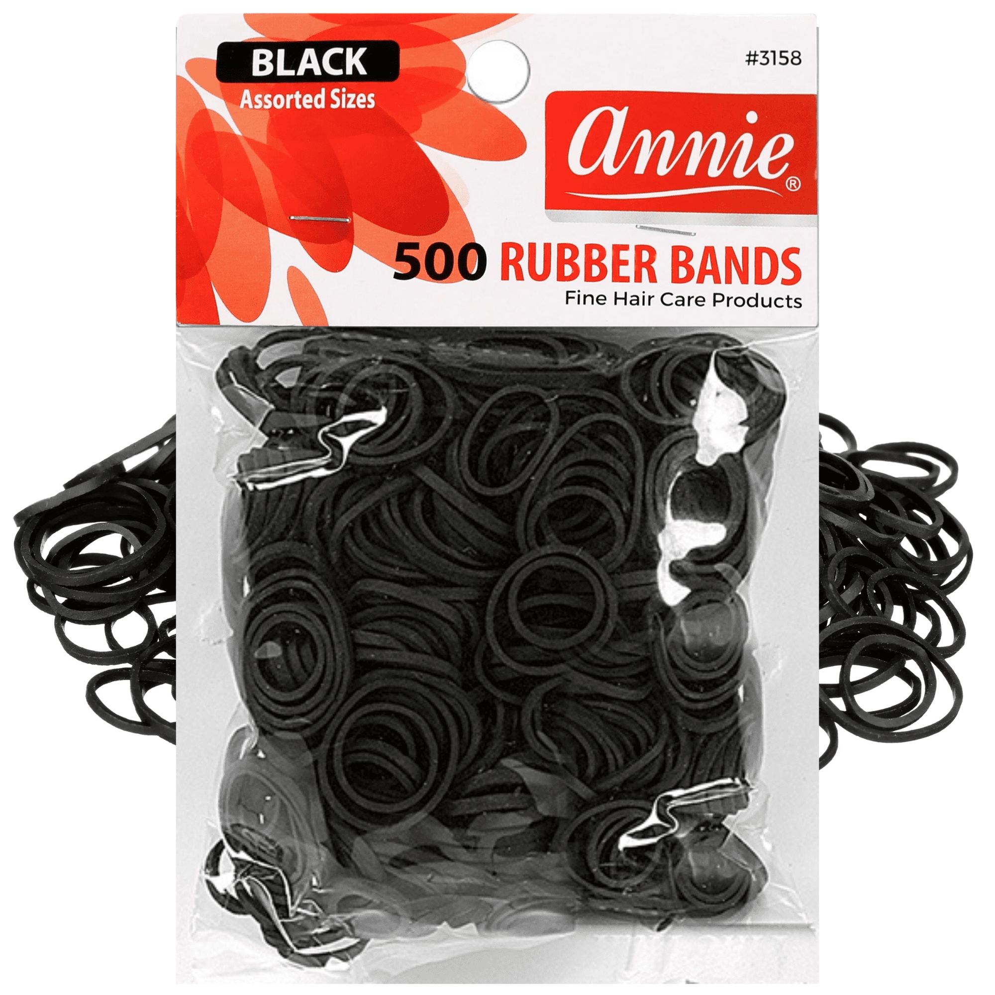 (8 pack) Annie Rubber Bands Assorted Sizes, 500 Piece Hair Ties, Black