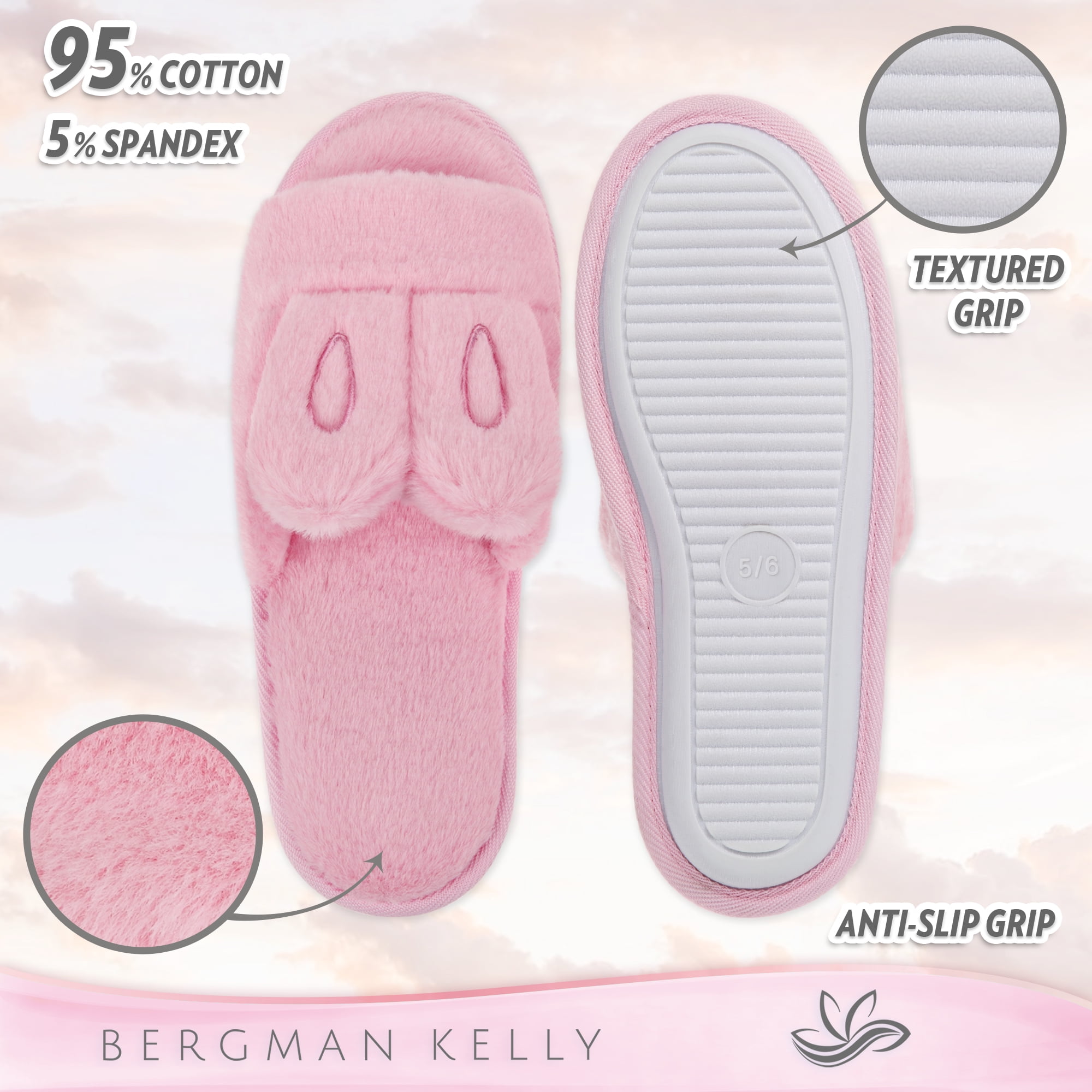 Bergman Kelly Women's Fuzzy Faux Fur Slide Slippers, Starlet Collection - Scuff Style (US Company), Size: 9-10, Pink