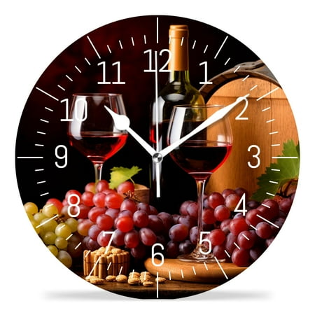 14 Inch Wall Clock Battery Operated Silent Clock Decorative for Office, Kitchen, Outdoor, Living Room，Red Wine in Wine Glass Pattern