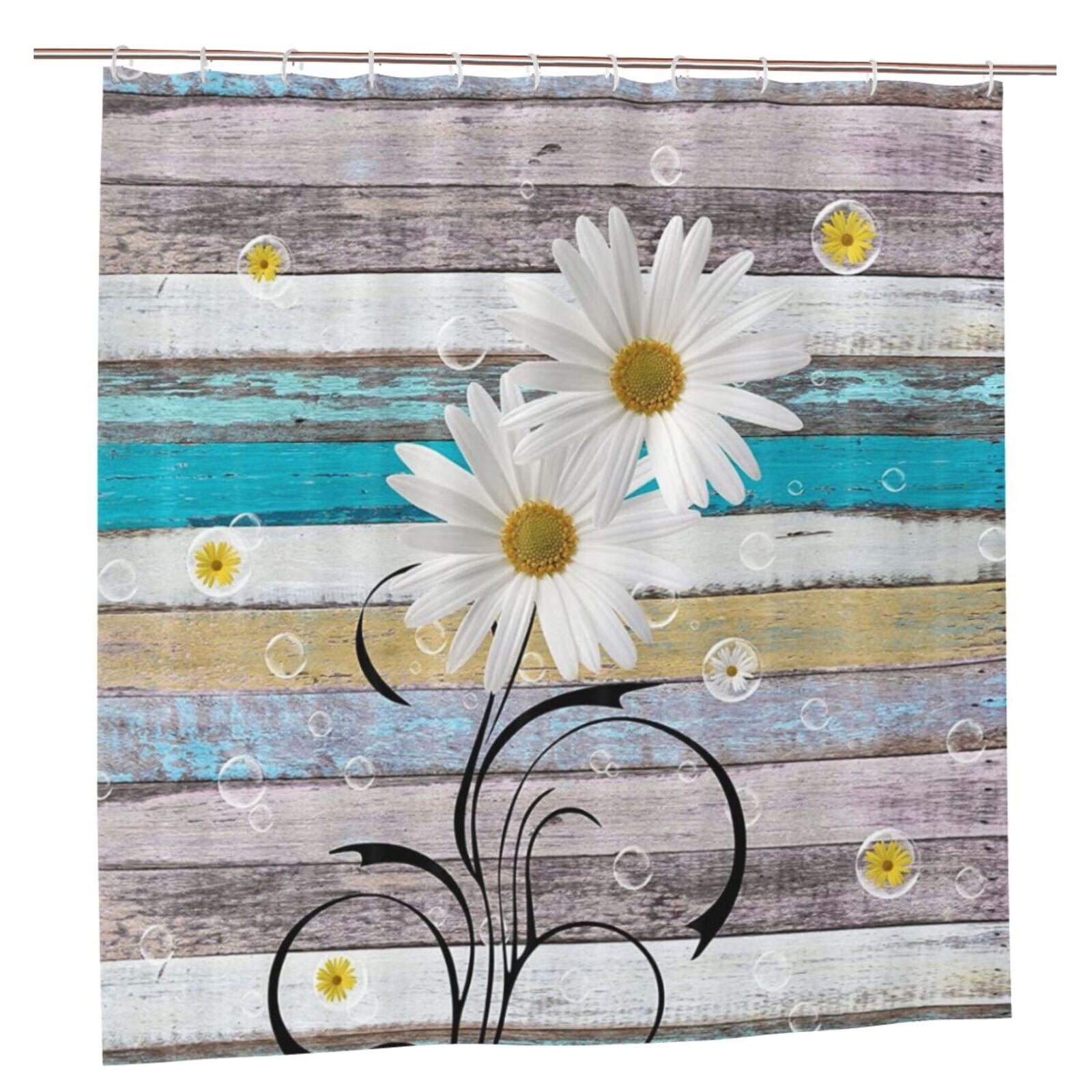 Rustic Wood Shower Curtain, Farmhouse Country Daisy Shower Curtain Barn