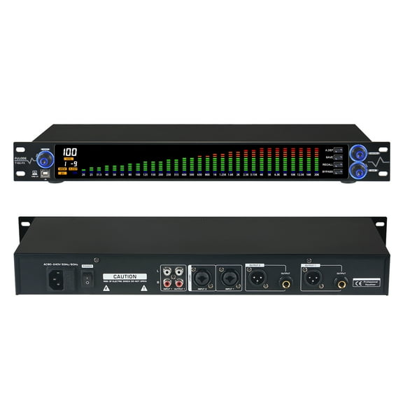 Digital Equalizer for Home Stereo Audio System, Professional 31 Band Dual Channel Graphic Equalizer Music EQ with PC Tuning, Noise Reduction & Spectrum Analyzer Display - 1U Rack Mount, Black