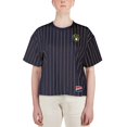 thumbnail image 4 of Women's New Era Navy Milwaukee Brewers Boxy Pinstripe T-Shirt, 4 of 5