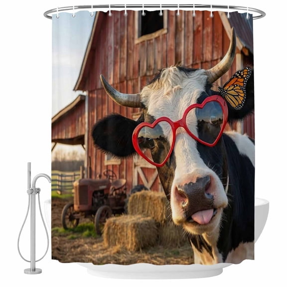 Farm Cows Shower Curtain, Waterproof Shower Curtains for Bathroom, Farmhouse Barn Funny Animals Butterfly Washable Fabric Bathtub Curtain Set Bath Decor with 12 Hooks Stall 36"x72"