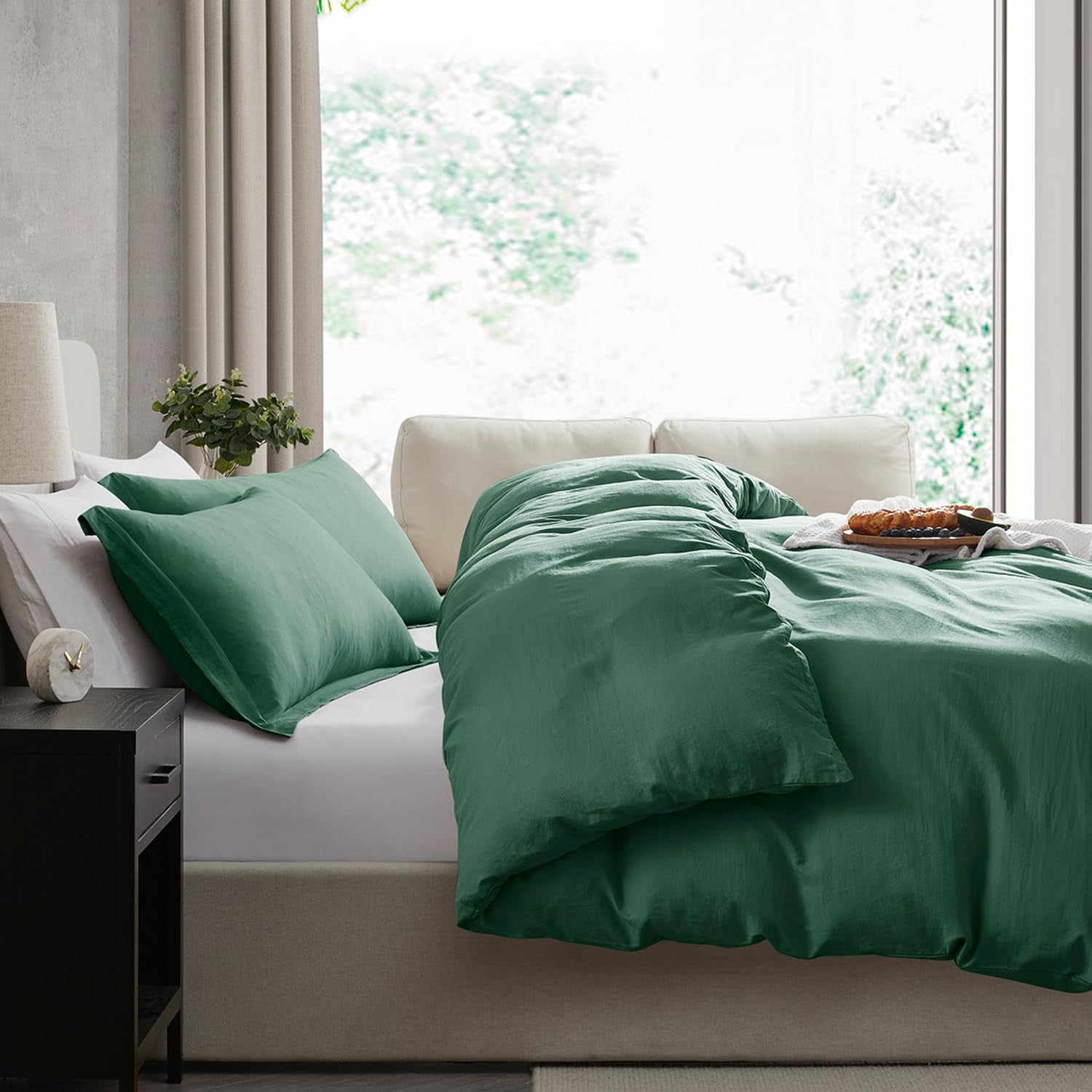 LammaLoe Duvet Cover California King Size, Soft Prewashed 3-Piece Duvet Cover Bedding Set with Pillow Shams, Dark Green