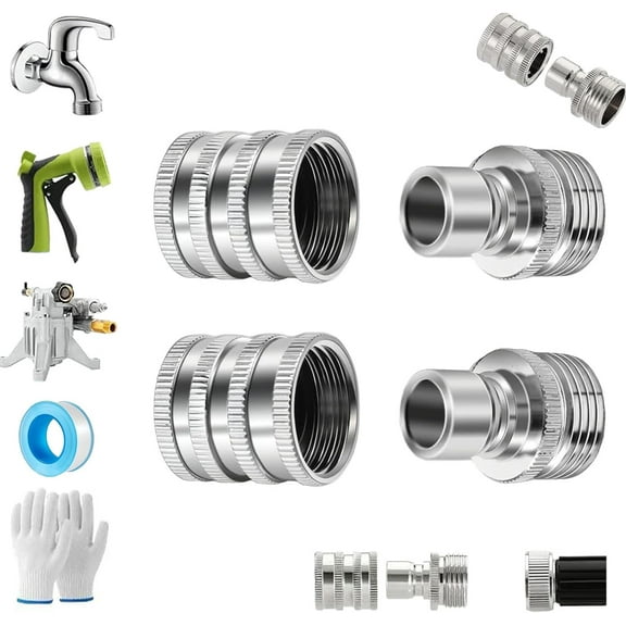 3/4" Stainless Steel Garden Hose Quick Connect Fittings Set for Any Outdoor Setup
