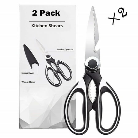 

2 Pack Heavy duty Kitchen Shears with Blade Cover poultry shears purpose Kitchen Scissors Stainless Steel Scissors for Herbs Chicken Meat & Vegetables Black