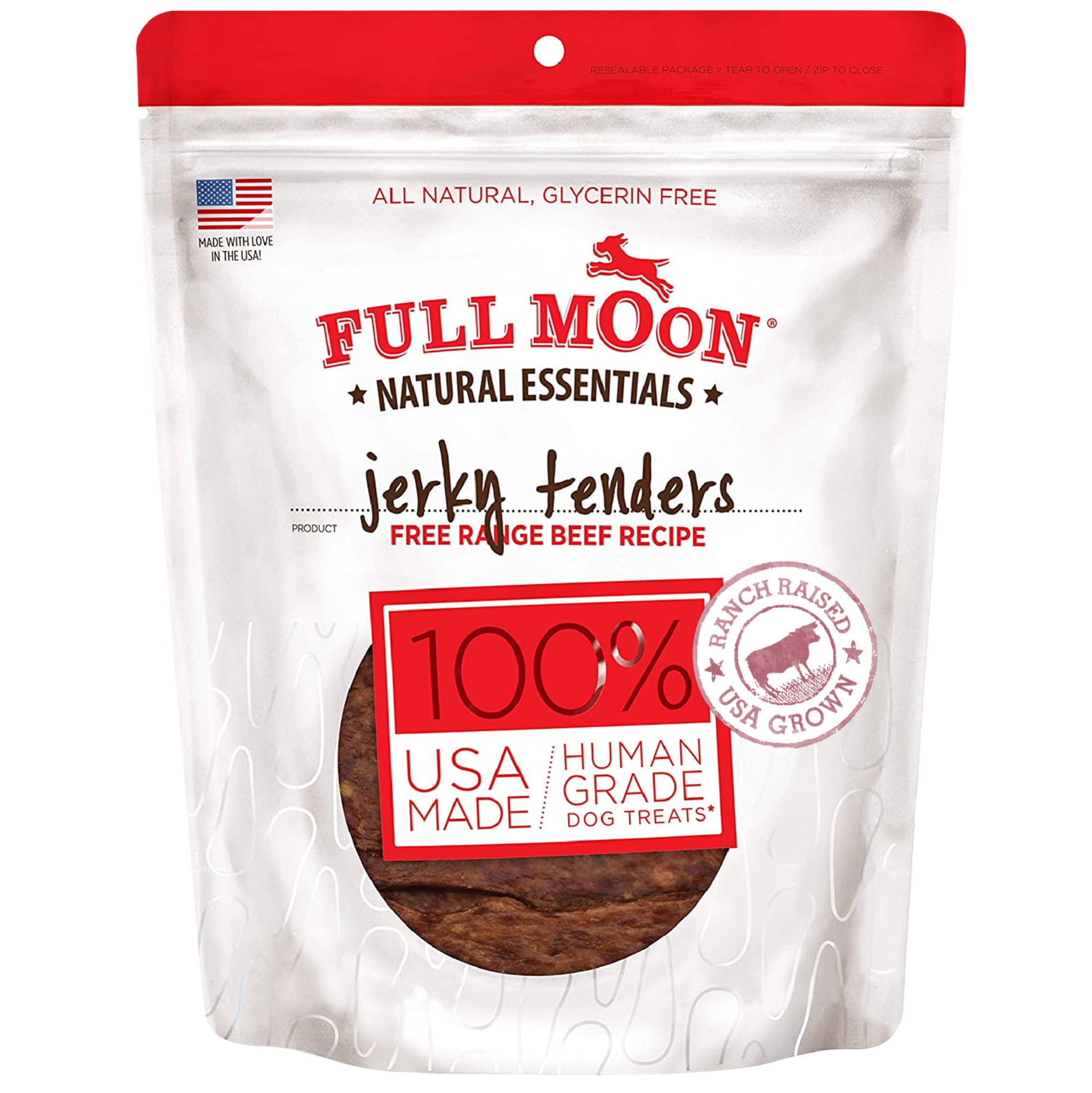FULL MOON All Natural Human Grade Dog Treats, Essential Beef Jerky Tenders, 22 Ounce