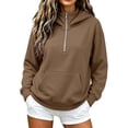 thumbnail image 3 of Weikingp Zip Up Hoodie Women Hooded Sweatshirt Athletic Jacket Zip Sweatshirt Cute Hoodies Plus Size Sweatshirts Sweat Jackets Workout Jackets Long Zip Up Hoodie Womens Quarter Zip Pullover Brown L, 3 of 7