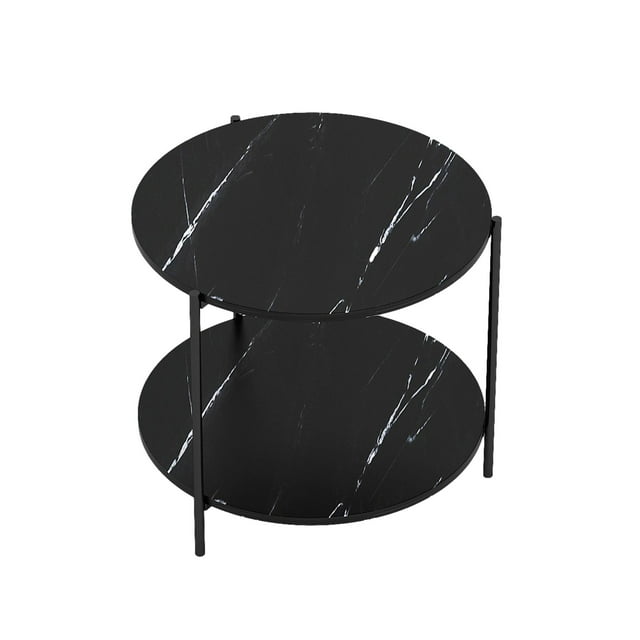 ViscoLogic LOUIS Accent de Style Mi-Siècle Table d'Appoint Ronde à 2 Niveaux (Noir)