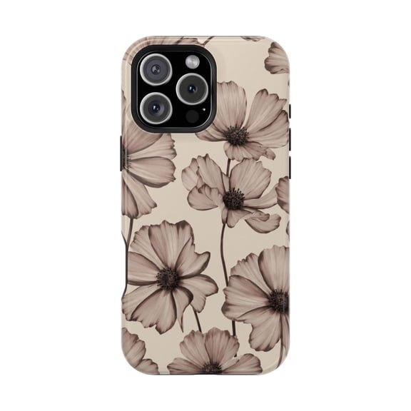 Soft Sepia Blooms Tough Phone Case, Vintage Floral Dual Layer Shockproof Protective Cover Compatible with iPhone 11 Promax