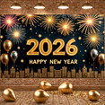 thumbnail image 5 of Gold Glitter Happy New Year Banner Fireworks Design 2026 New Year Display Star Pattern Metallic Balloons New Year Celebration Backdrop for New Year Party Holiday Celebration Eve Gathering, 5 of 9