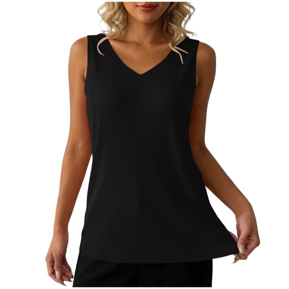 ZHYou No Boundrie Plus Size Tank Tops for Women V Neck Sleeveless Ribbed Loose Fit Comfy Breathable Summer Blouses Black Size 5XL