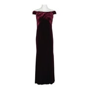 Adrianna Papell Off Shoulder Pleated Front Zipper Back Velvet Dress-DARK BURGUNDY / 16