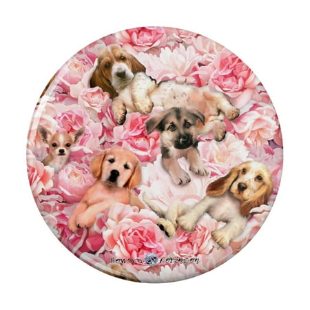 

Puppies Dogs Pink Flowers Pattern Kitchen Refrigerator Locker Button Magnet