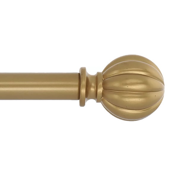 MERIVILLE 1" Diameter Single Curtain Rod Set with Fluted Ball Finials, Adjustable 84–120", Royal Gold Finish