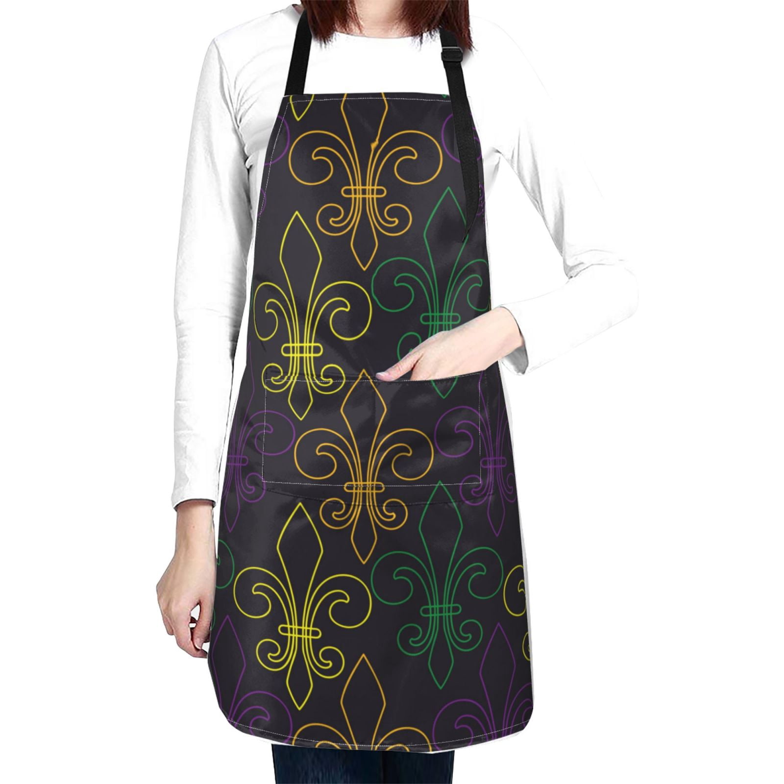 Kdxio Mardi Gras Carnival Apron with Pockets Adjustable Kitchen Aprons for Men Women Waterproof Aprons for Cooking,Drawing,Crafting, Baking Household Cleaning