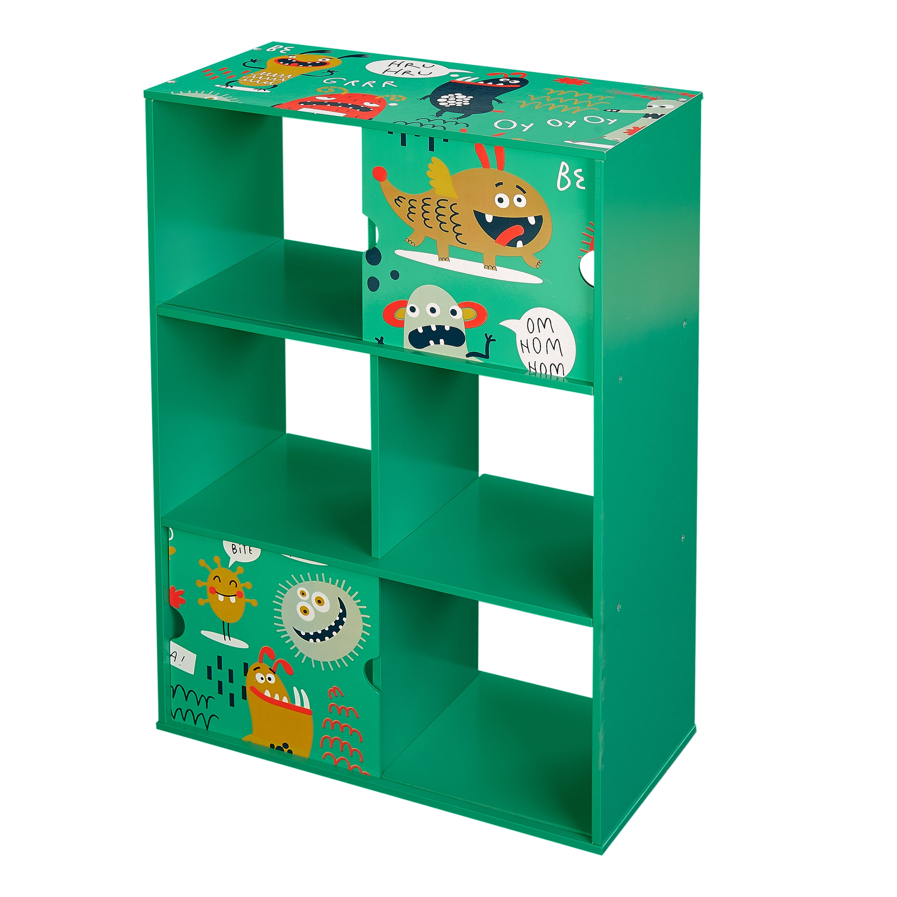 Send Monsters Kids Bookshelf 3 Tier With 2 Sliding Doors