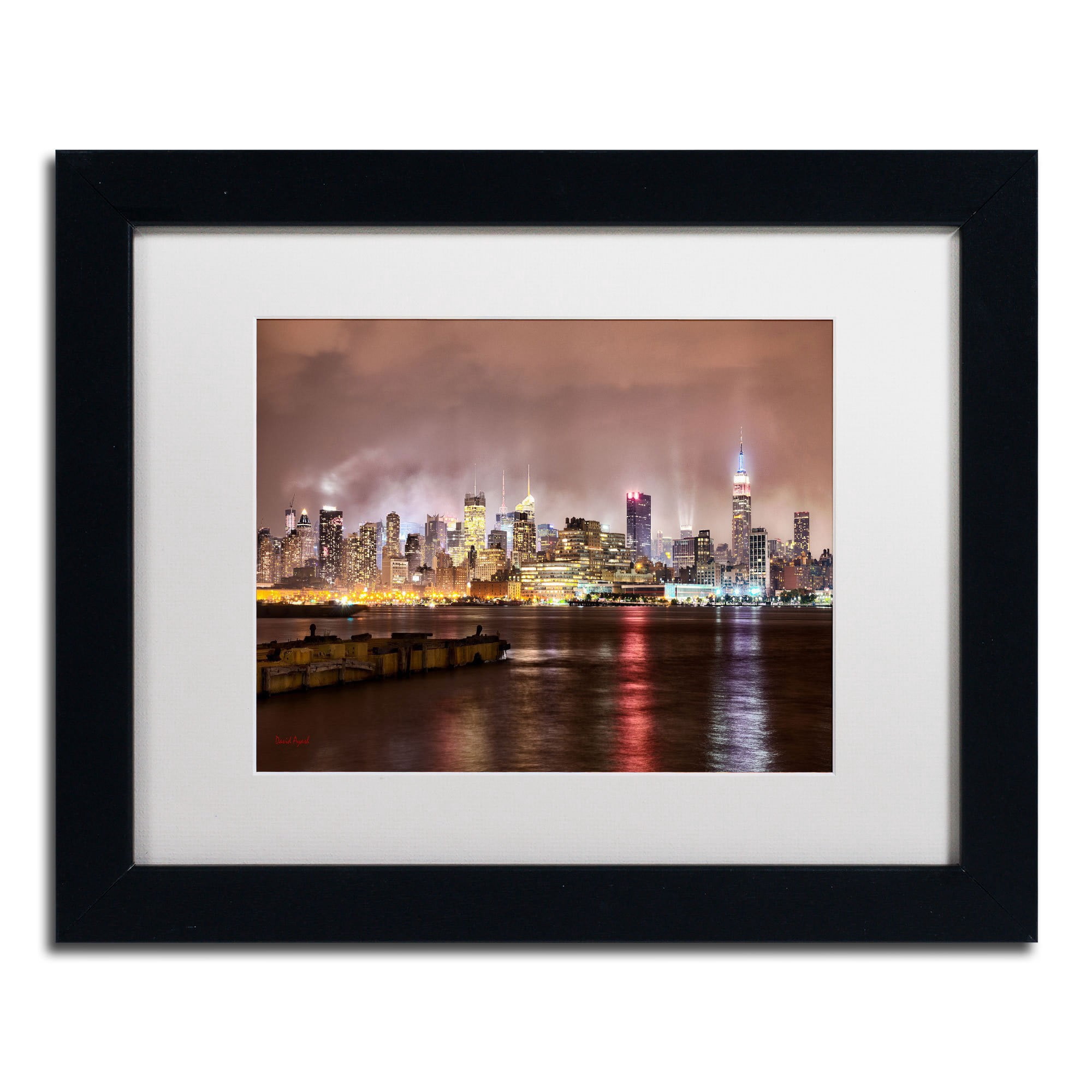 Trademark Fine Art "Midtown Manhattan Over the Hudson River" Canvas Art by David Ayash, White Matte, Wood Frame