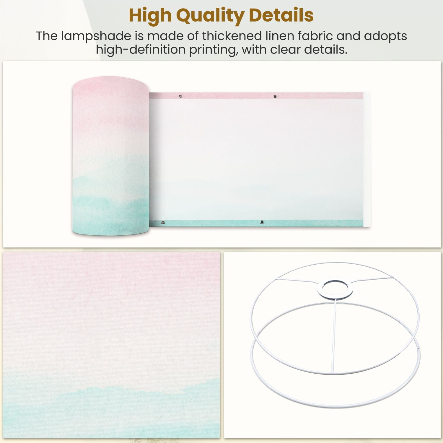 Linen Drum Lampshades Pastel Summer Springtime Ombre Pink Millennial Pale Mint Green Grunge 13"x13"x10" Light Shade for Table Lamps Floor Lamp Shades Lampshade Replacement Assembly Required