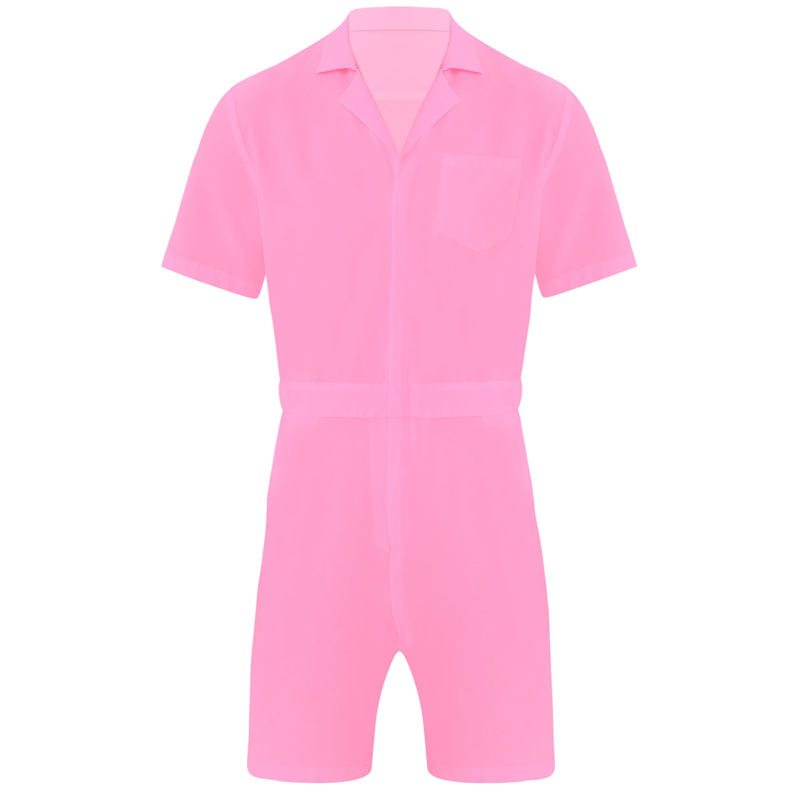 TiaoBug Men's Short Sleeve Romper Jumpsuit One Piece Zip-Front