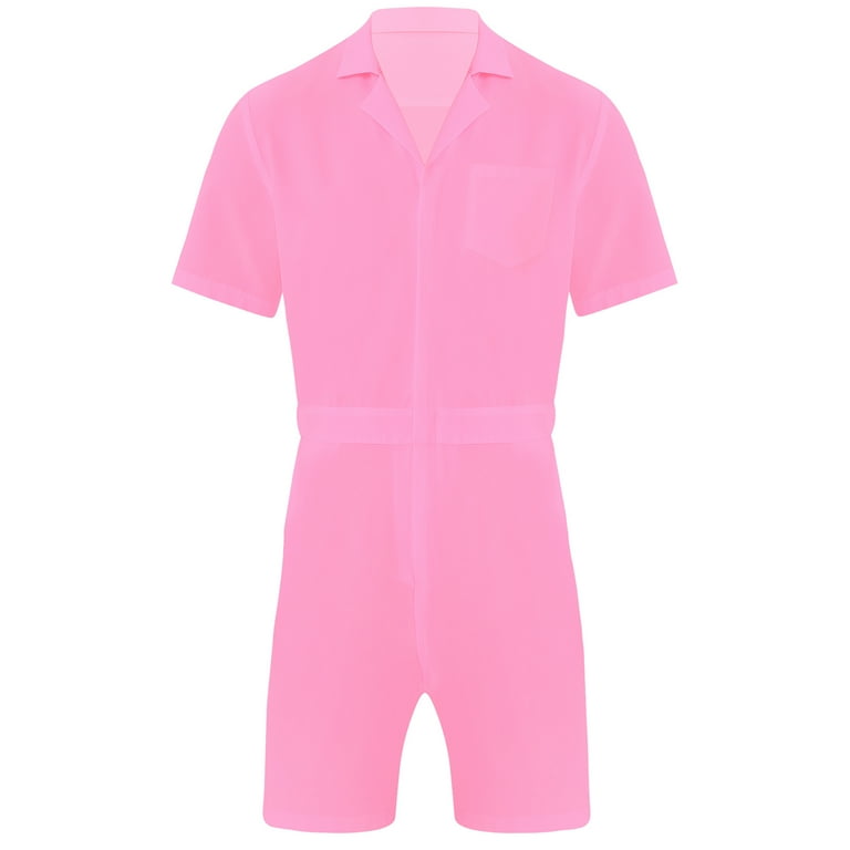 TiaoBug Men's Short Sleeve Romper Jumpsuit One Piece Zip-Front
