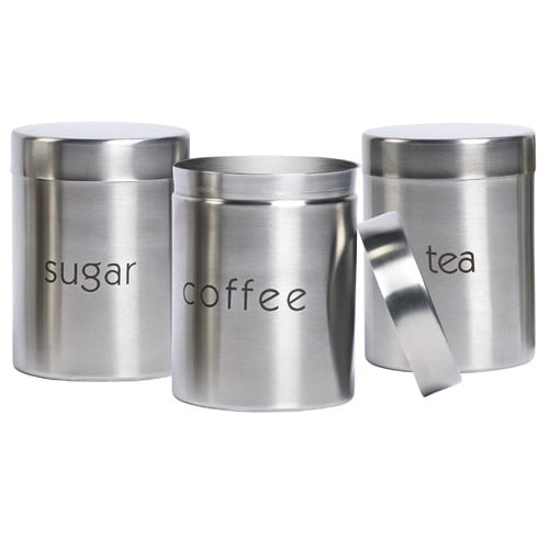 Round Storage Metal Retro Coffee Tea Sugar Tins Set of 3 Vintage Design 