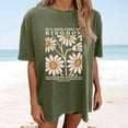 thumbnail image 2 of Tiweut Casual T Shirts for Womens Round Neck Short Sleeve Floral Graphic Print Religious Pullover Tops,Army Green, 2 of 4