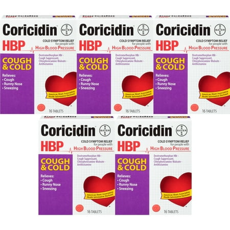 CORICIDIN HBP COUGH AND COLD RELIEVES COUGH RUNNY NOSE SNEEZING 16 TABLET 5 (Best Cold Medicine For Runny Nose And Cough)