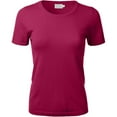 thumbnail image 5 of Delayuji Women's Casual Basic Going Out Crop Tops Slim Fit Short Sleeve Crew Neck Tight T Shirts Pink Xxl Polyester-Cotton Blend Short Sleeve Shirts for Women, 5 of 6