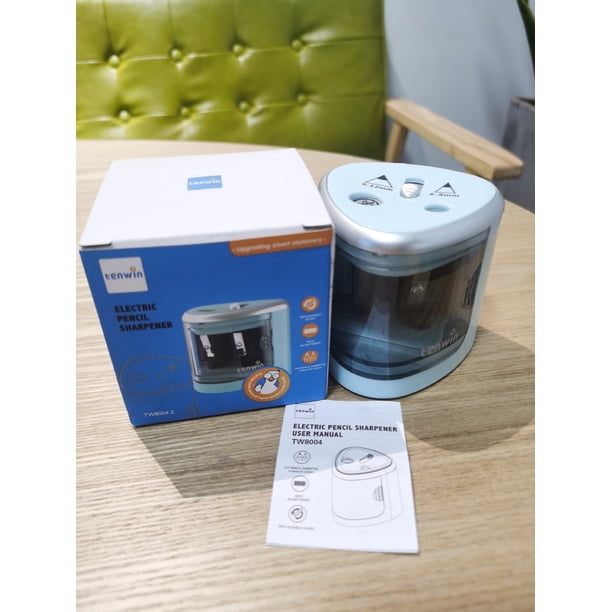 Sacapuntas eléctrico de doble agujero para estudiantes de primaria, máquina sacapuntas de dos agujeros de espesor semiautomático, batería 8004