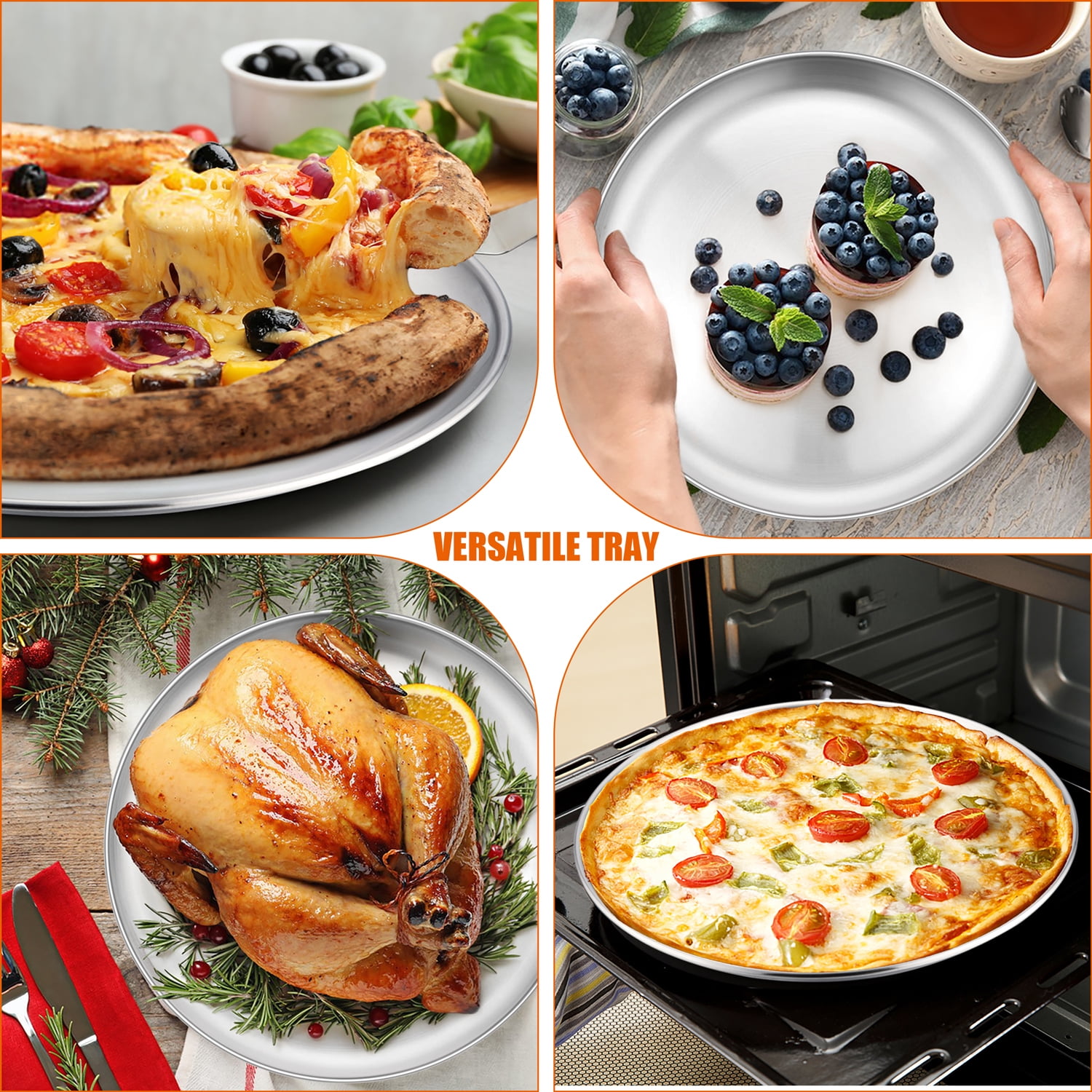 noarlalf kitchen gadgets pizza pan set chef stainless steel round baking pizza  pans pizza tray for pizza pie cake cookie heavy duty & durable oven kitchen  accessories 