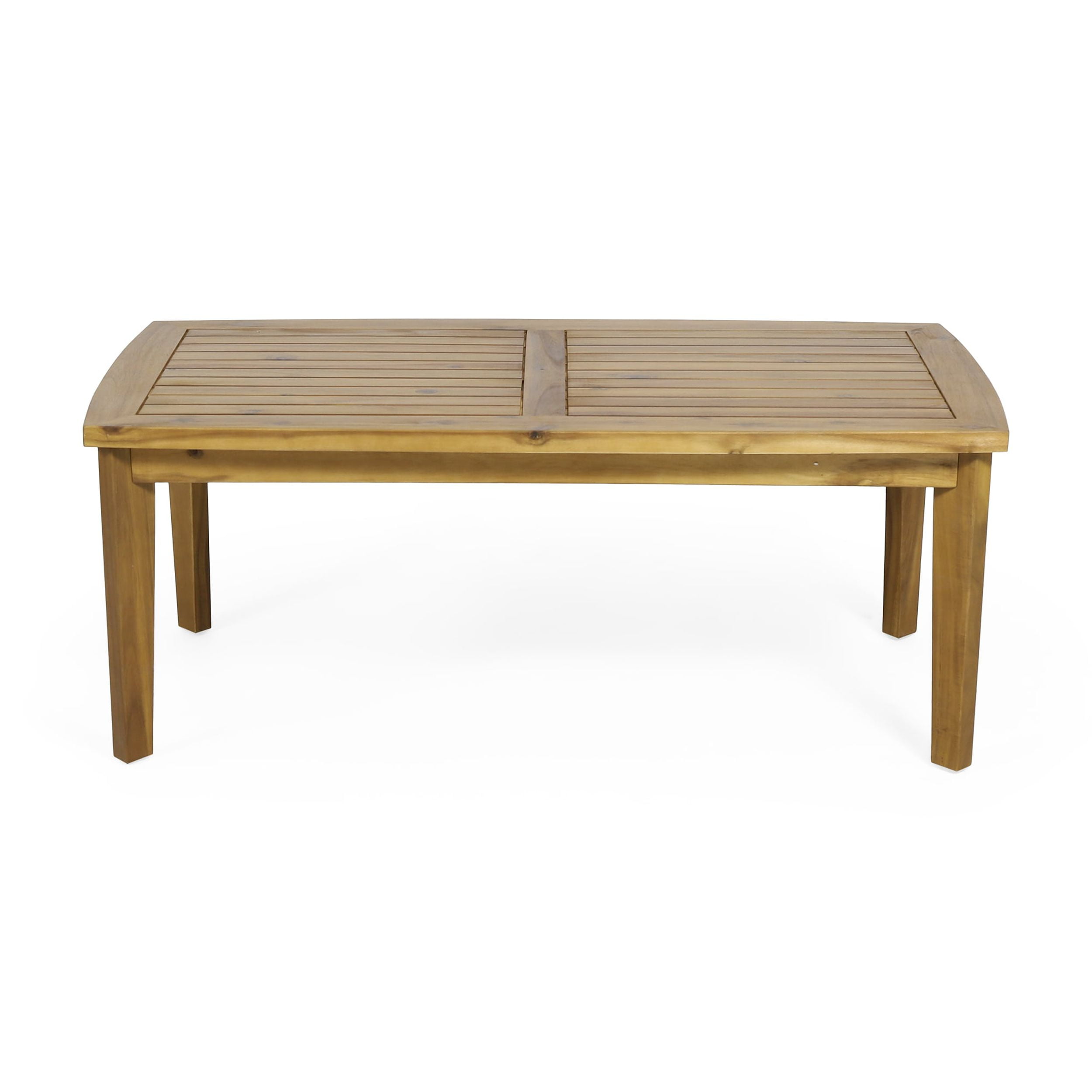 43.25-Inch Outdoor Acacia Wood Rectangular Coffee Table with Slatted Top and Tapered Legs, Patio Table for Backyard, Brown