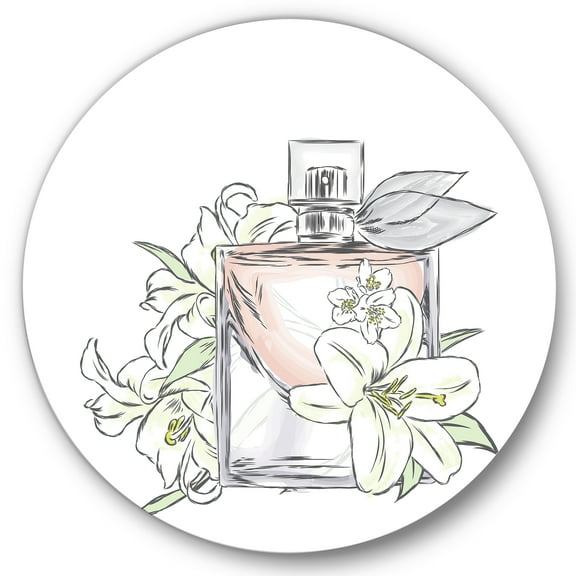 Designart 'Bouquet of Flowers and Perfume Bottle II' Traditional Circle Metal Wall Art 36x36 - Disc of 36