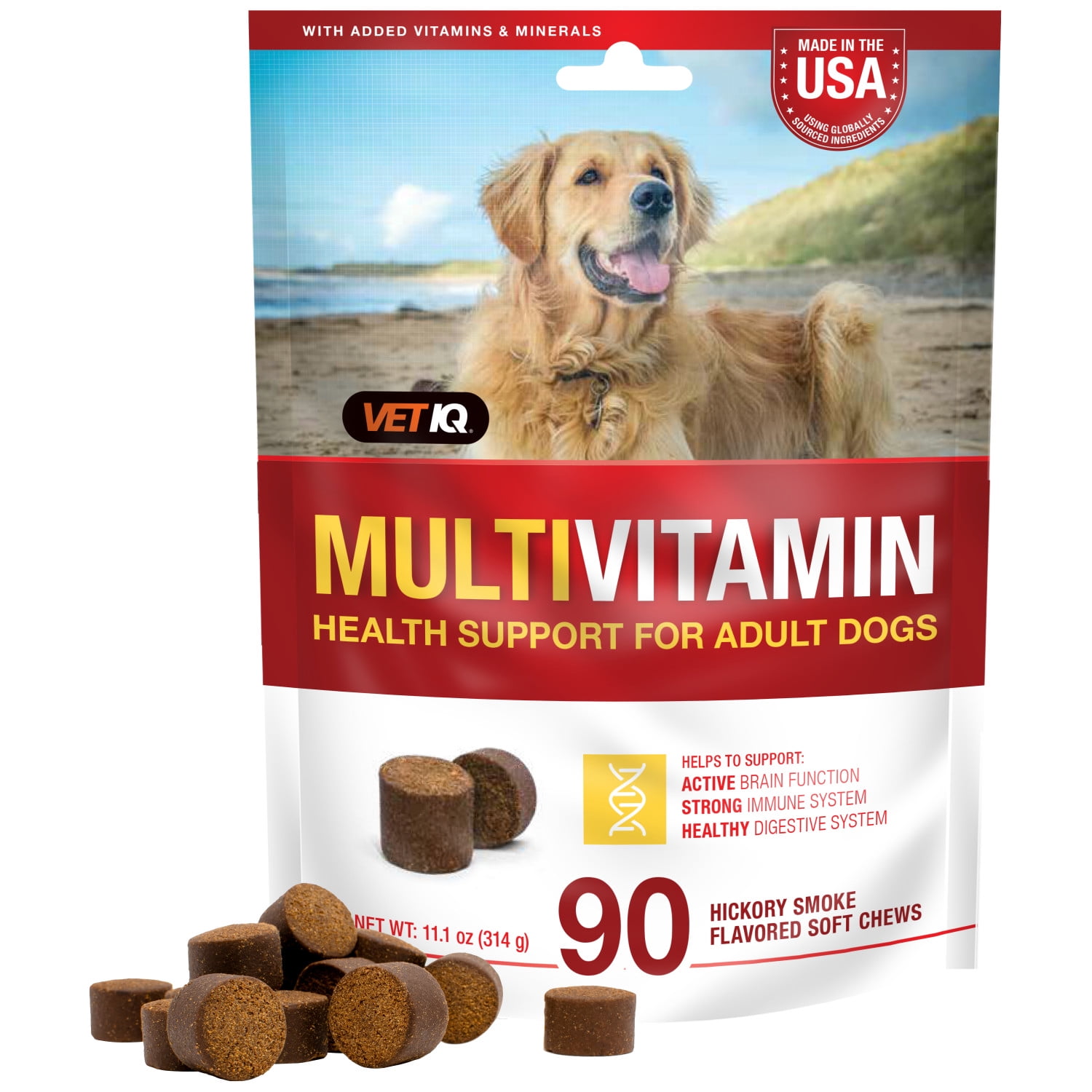 VETIQ Multi-Vitamin Supplement for Adult Dogs, Hickory Smoked Flavored Soft Chews, 90 Count, 11.1 oz