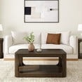 thumbnail image 2 of Plank+Beam Solid Wood 40" Modern Rectangular Coffee Table with Storage Shelf, Walnut, 2 of 10