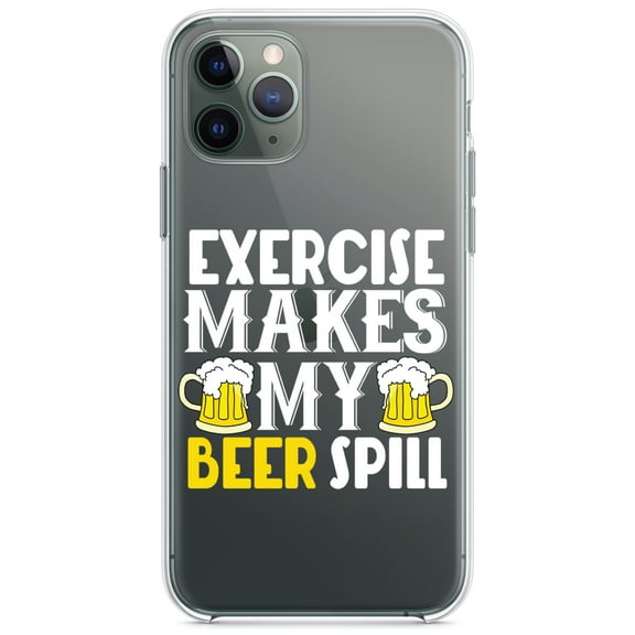 DistinctInk Clear Shockproof Hybrid Case for iPhone 13 (6.1" Screen) - TPU Bumper Acrylic Back Tempered Glass Screen Protector - Exercise Makes My Beer Spill