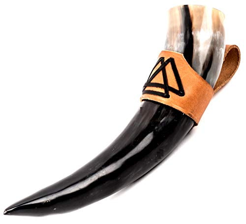 Mythrojan THE ELEGANT LADY Viking Drinking Horn with Brown Leather Holder 350 ML 