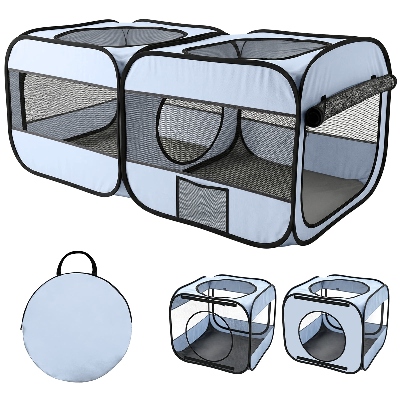 2-in-1 Pop Up Pet Playpen - Detachable 2 Separate Pens with Additional Doors, Assembly-Free Portable Foldable Kennel, Indoor Outdoor Enclosure Cage Tent for Cats Dogs Kittens Puppies Small Animals
