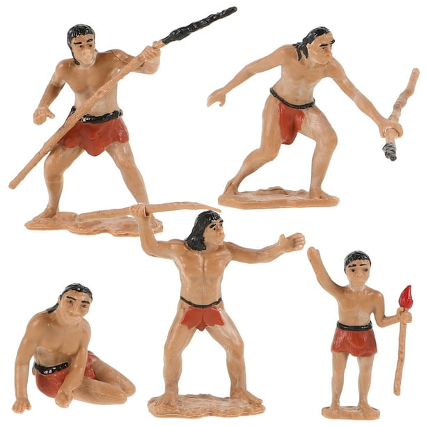 Kit de 5 modelos de escena de caza de hombres primitivos, diseño de escena de simulación realista, modelo de hombres primitivos para mesa de arena