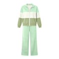 thumbnail image 6 of Womens 2 Piece Sports Set Color Blocked Full Zipper Stand Collar Jacket Wide Leg Comfy Pants Fashion Casual Suits Mint Green XL, 6 of 6