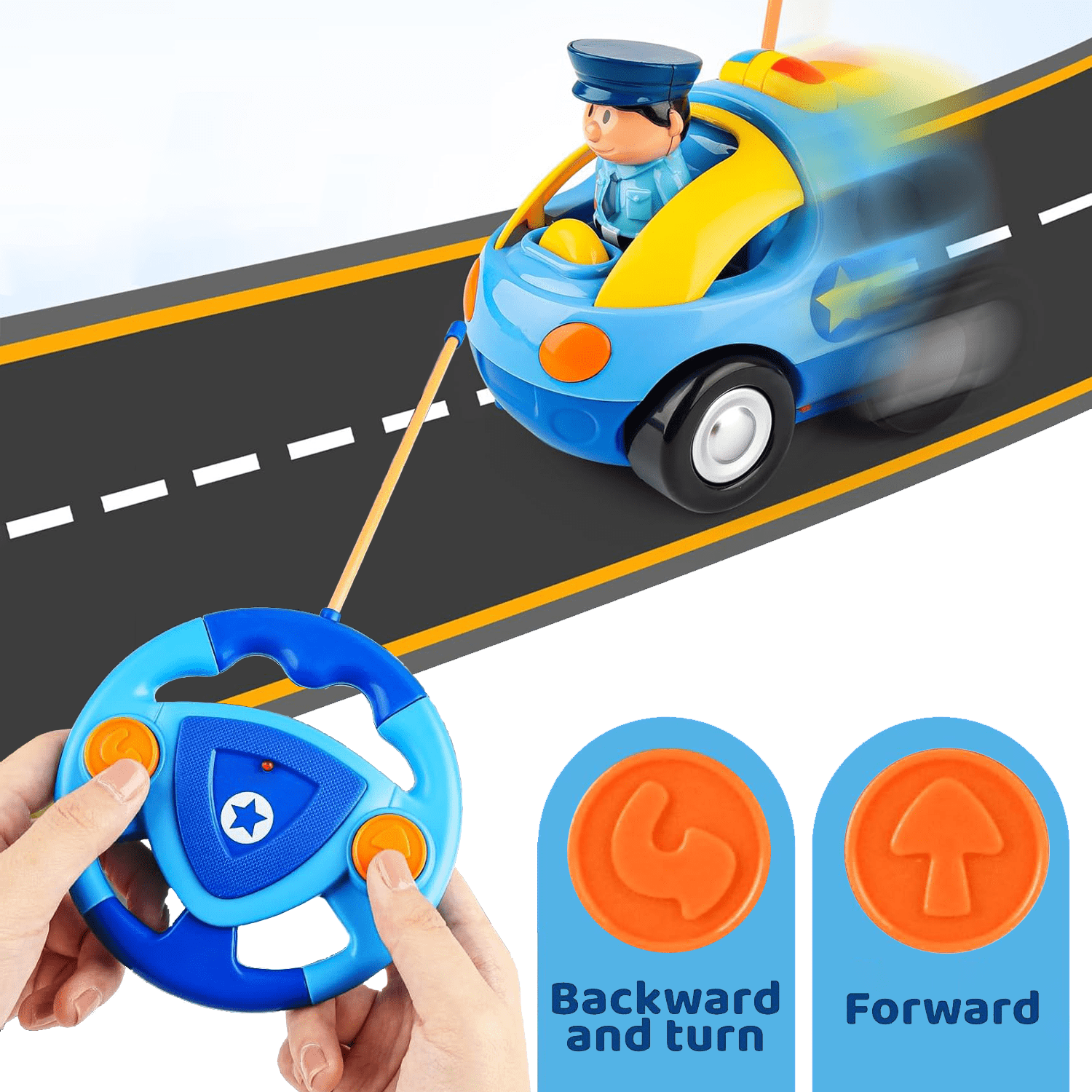 HYPERLIVING Remote Control Car for Toddlers with Sound and Light – RC Police Race Car, Toddler Remote Control Car, Birthday Gift for 18+ Months Old Boys and Girls