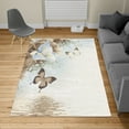 thumbnail image 2 of Floral Turkish Area Rug, Nature Theme Wild Flowers Monarch Flying Butterflies Lily on Lake Therapy Spa, Soft Carpet for Living Room Decor with Distressed Look, 2.6' x 5', Cocoa Yellow, by Ambesonne, 2 of 4